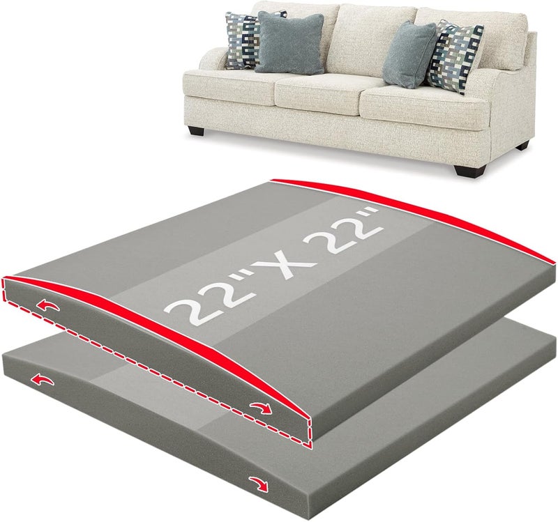 HAVARGO Couch Cushion Support High Density Foam 22X22X2.4 Inches Sofa Couch Supports for Sagging Cushions Light Grey 2Pcs with Anti Slip Mesh Fabric - Image 1